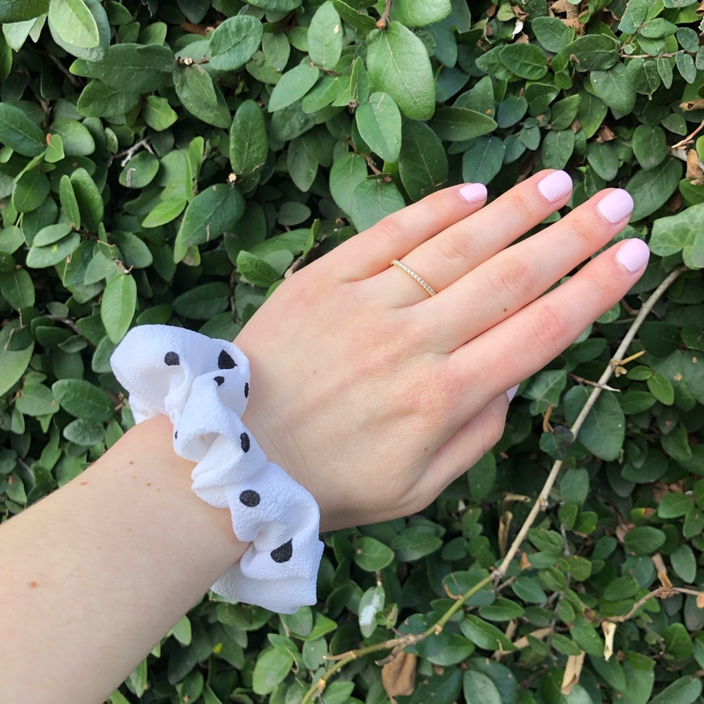 White & Black Polka Dot Scrunchie
